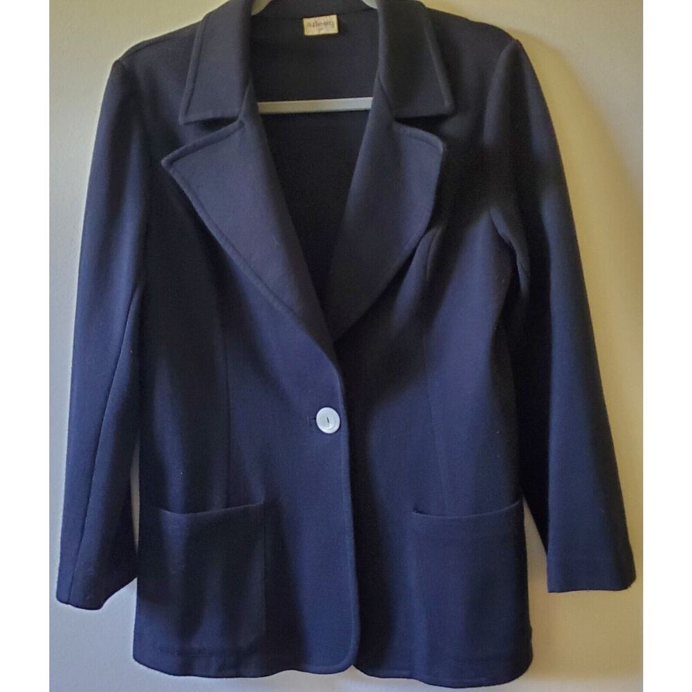 Vtg Aileen Designer Womens  Blazer Black Single Button Sz 10